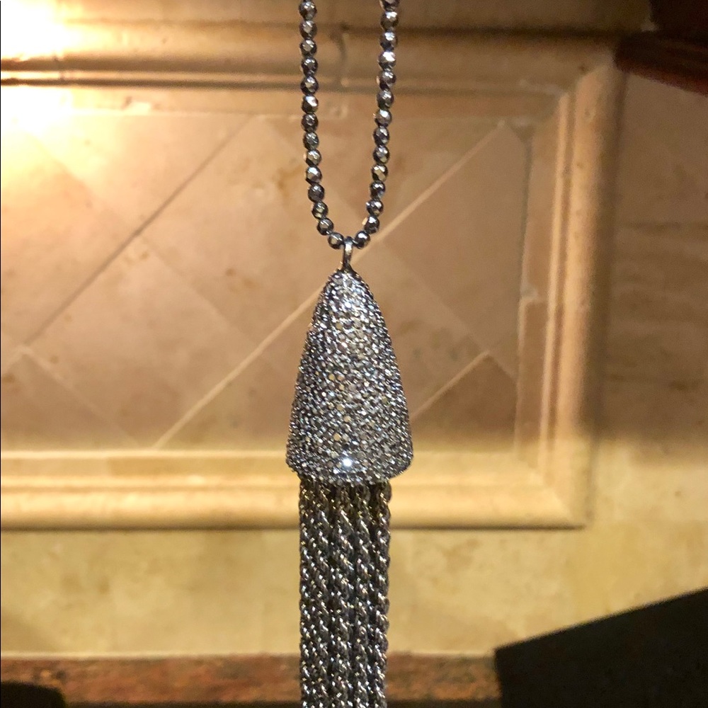 Faceted Hematite & Marcasite Tassel Long Necklace - Picture 6 of 13